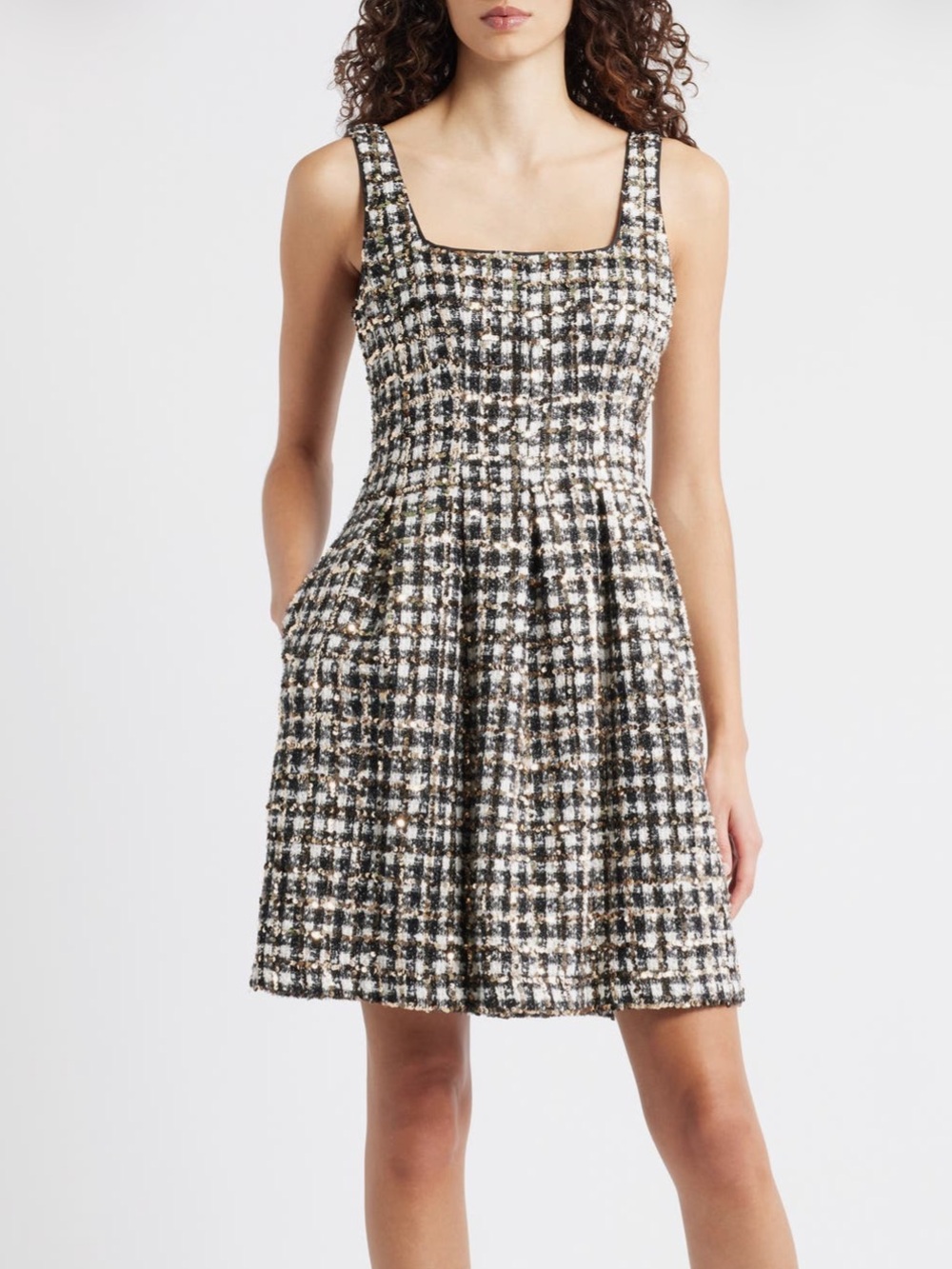 Vince Camuto Black, White & Gold Tweed dress